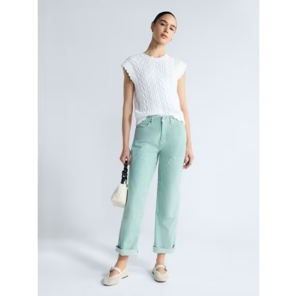 FREE ASSEMBLY Relaxed Fit Carpenter Jeans Sz 14 Green & White Striped Denim NWT - Picture 7 of 16